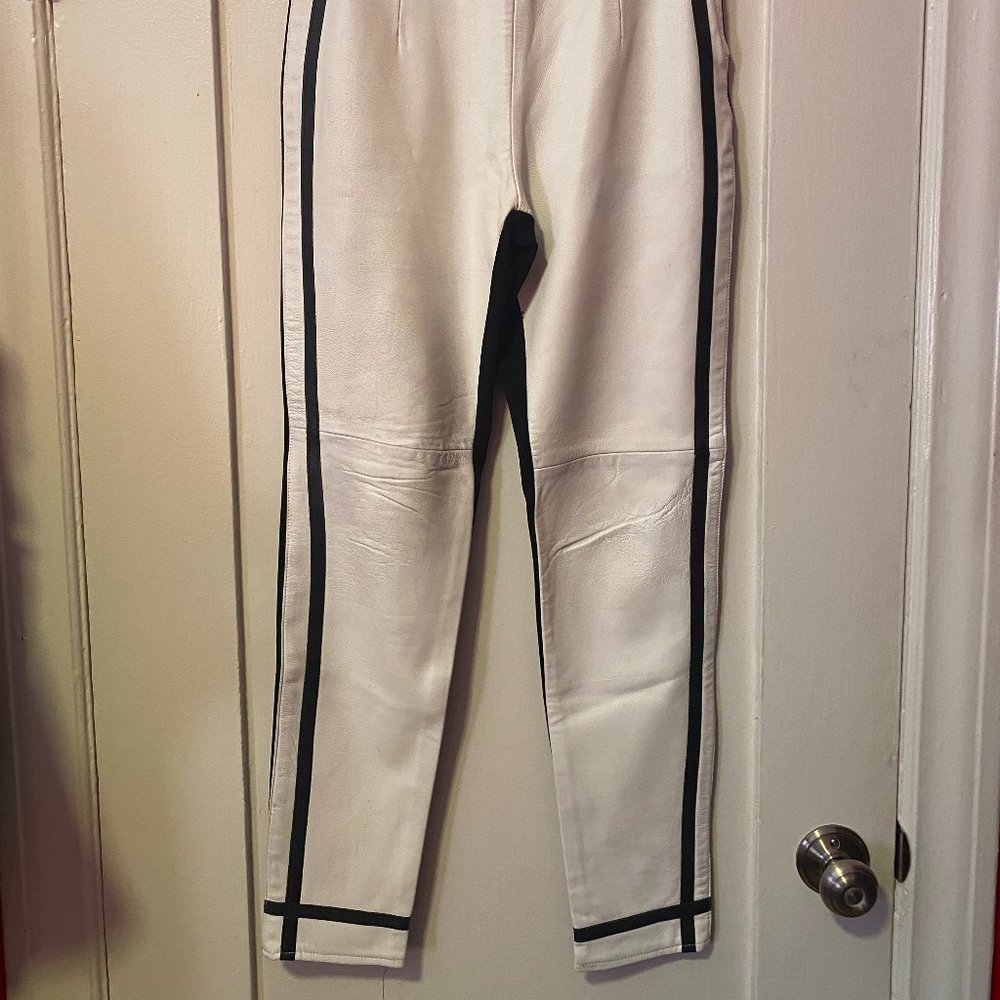 Unique White Leather Pants with Black Leather 'frame' detail